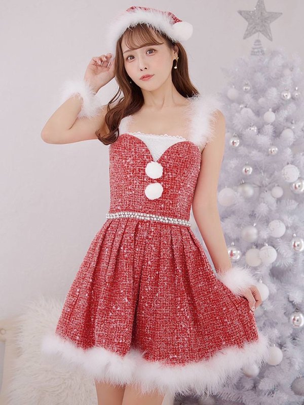 画像28: 【一部予約商品/11月中旬発送予定】【サンタコス 4点セット】【XS-XLサイズ/3カラー】ラメツイードミニワンピースサンタ[YMT] (28)