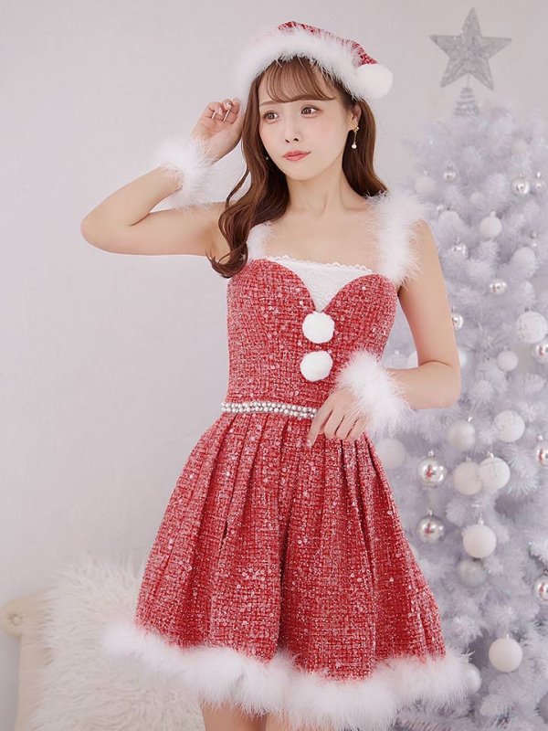 画像33: 【一部予約商品/11月中旬発送予定】【サンタコス 4点セット】【XS-XLサイズ/3カラー】ラメツイードミニワンピースサンタ[YMT] (33)