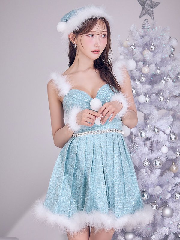 画像3: 【一部予約商品/11月中旬発送予定】【サンタコス 4点セット】【XS-XLサイズ/3カラー】ラメツイードミニワンピースサンタ[YMT] (3)