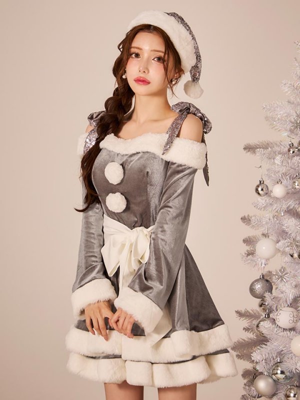 画像18: 【一部予約 / 11月中旬発送予定】【送料無料！】【サンタ】グリッターリボン2段フレアサンタコスプレ【コスプレ4点セット】【XS-XLサイズ/8カラー】[OF03] (18)