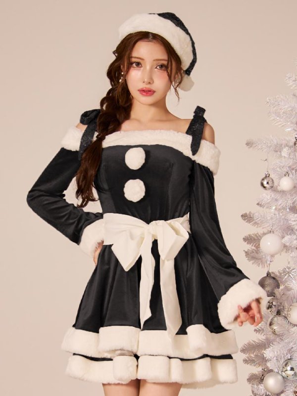 画像35: 【一部予約 / 11月中旬発送予定】【送料無料！】【サンタ】グリッターリボン2段フレアサンタコスプレ【コスプレ4点セット】【XS-XLサイズ/8カラー】[OF03] (35)