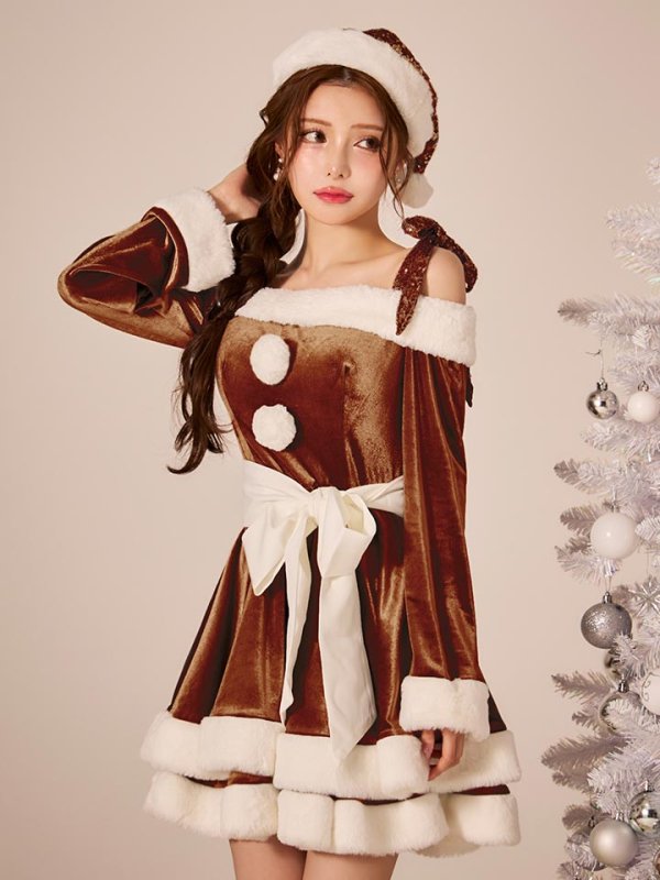 画像26: 【一部予約 / 11月中旬発送予定】【送料無料！】【サンタ】グリッターリボン2段フレアサンタコスプレ【コスプレ4点セット】【XS-XLサイズ/8カラー】[OF03] (26)