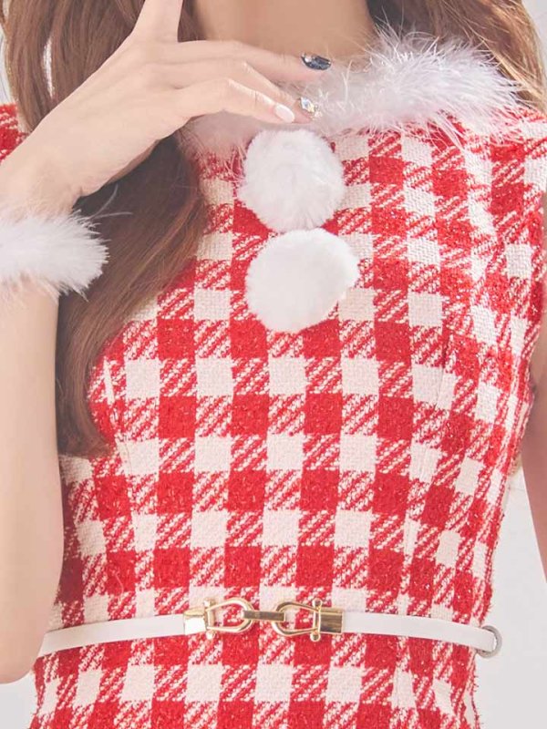 画像13: 【サンタコス 5点セット】【XS-XLサイズ/2カラー】ギンガムチェック タイトワンピースサンタコスプレ[YMT] (13)