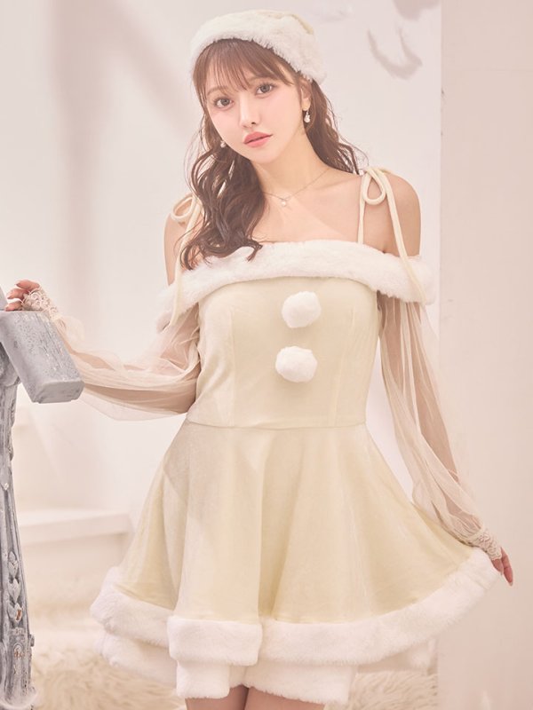 画像1: 【サンタSALE!!】【即日発送】【サンタコス 3点セット】【XS-XLサイズ/1カラー】オフショルダーシアーチュールフレアサンタコスプレ[OF01] (1)