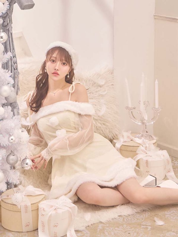 画像3: 【サンタSALE!!】【即日発送】【サンタコス 3点セット】【XS-XLサイズ/1カラー】オフショルダーシアーチュールフレアサンタコスプレ[OF01] (3)