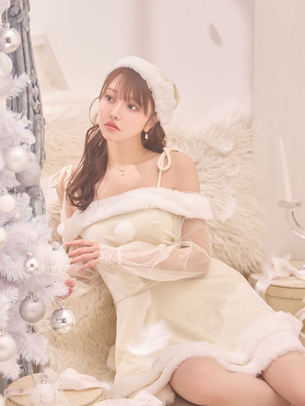 画像10: 【サンタSALE!!】【即日発送】【サンタコス 3点セット】【XS-XLサイズ/1カラー】オフショルダーシアーチュールフレアサンタコスプレ[OF01] (10)