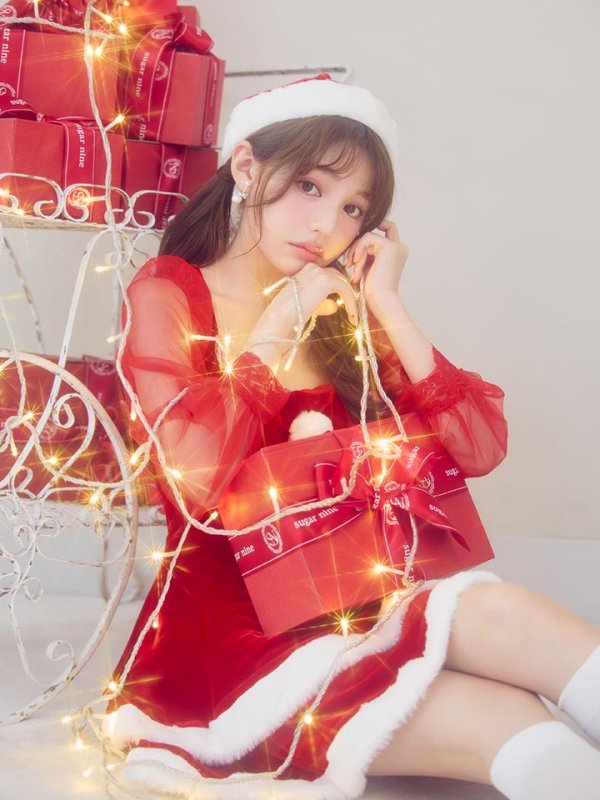 画像9: 【即日発送】【サンタコス 3点セット】【S-Lサイズ/1カラー】チュールシアーフレアサンタコスプレ[OF01] (9)