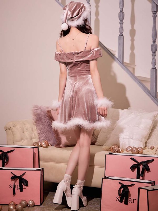 画像21: 【即日発送！】【サンタコス 5点セット】【XS-XLサイズ/3カラー】オフショルビジューリボンフレアサンタ[OF01] (21)