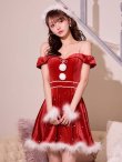 画像2: 【即日発送！】【サンタコス 5点セット】【XS-XLサイズ/3カラー】オフショルビジューリボンフレアサンタ[OF01] (2)
