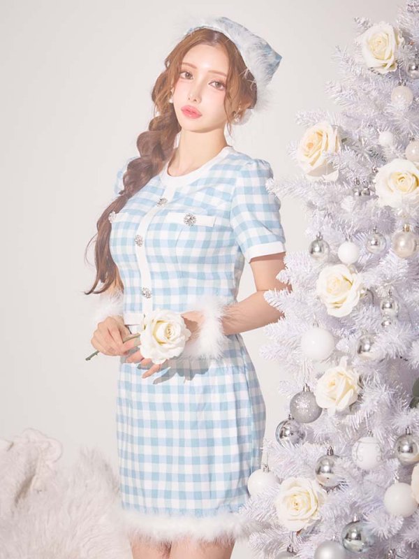 画像1: 【サンタSALE!!】【即日発送！】【サンタコス 4点セット】【S-Mサイズ/1カラー】ギンガムチェックタイトサンタコスプレ[OF01] (1)