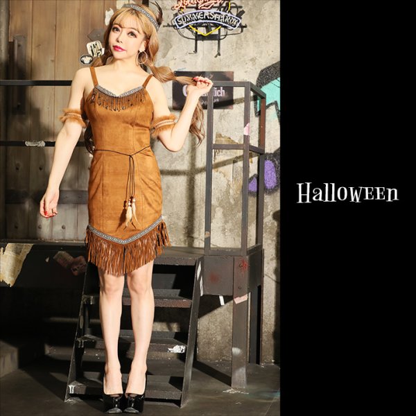 画像2: 【SALE!!】【即日発送】【ハロウィン4点セット】インディアンコスプレセット[HC03] (2)