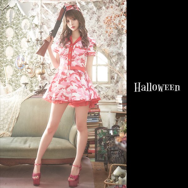 画像3: 【SALE!!】【即日発送】ピンクアーミーワンピース【ハロウィンコスプレ3点セット】【S-XLサイズ/1カラー】（STEE06 W）[HC02] (3)