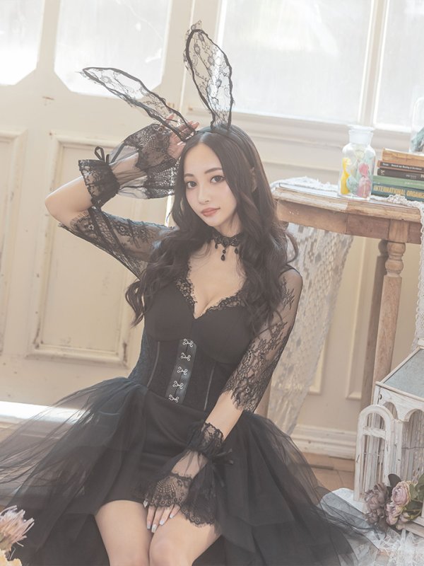 画像4: 【即日発送】ブラックバニーコスプレセット【sugar nineハロウィンコスプレ4点セット】 【S-XLサイズ/1カラー】[OF01] (4)