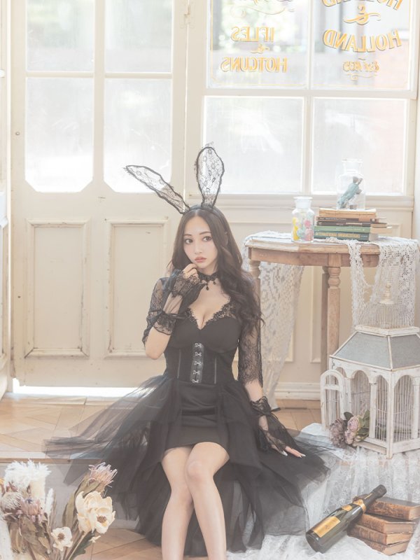 画像11: 【即日発送】ブラックバニーコスプレセット【sugar nineハロウィンコスプレ4点セット】 【S-XLサイズ/1カラー】[OF01] (11)