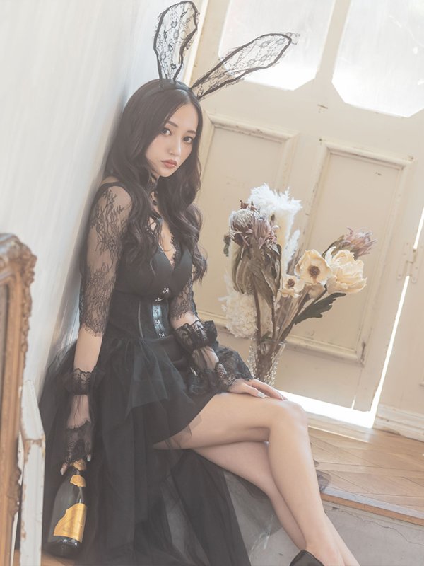 画像13: 【即日発送】ブラックバニーコスプレセット【sugar nineハロウィンコスプレ4点セット】 【S-XLサイズ/1カラー】[OF01] (13)