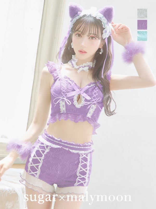 画像18: 【即日発送】【マリームーンコラボ】 セクシーレースキャット【ハロウィンコスプレ6点セット】【S-Lサイズ/7カラー】[YMT] (18)