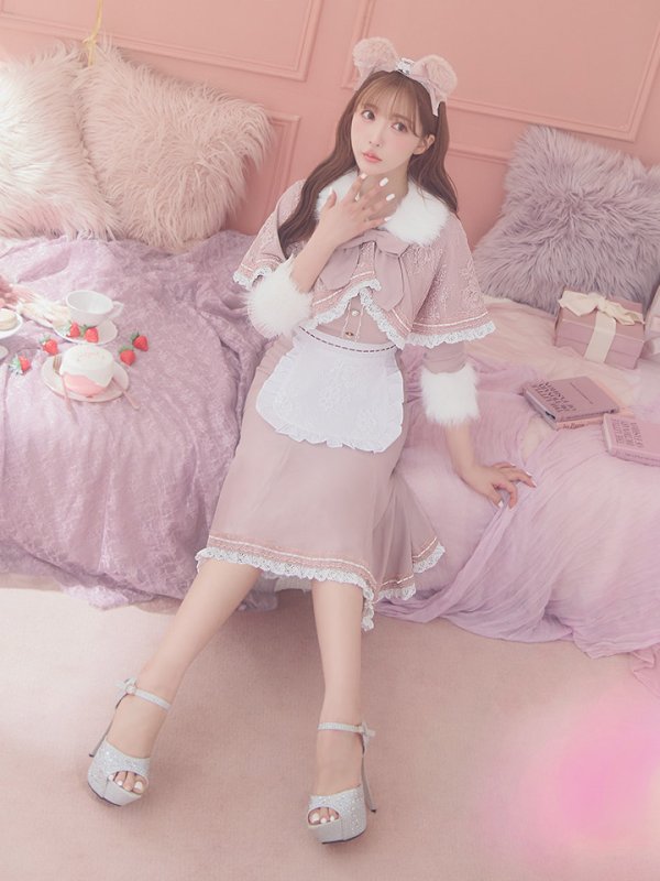 画像2: 【SALE!!】【即日発送】ファーポンチョ付きベアメイドコスプレ/ワンピースコスプレ【sugar nineハロウィン4点セット】【S-Lサイズ/1カラー】[OF01] (2)