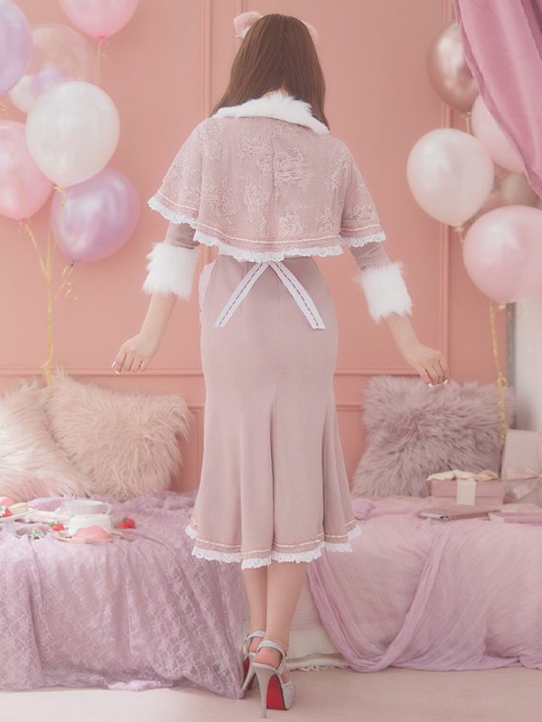 画像7: 【SALE!!】【即日発送】ファーポンチョ付きベアメイドコスプレ/ワンピースコスプレ【sugar nineハロウィン4点セット】【S-Lサイズ/1カラー】[OF01] (7)