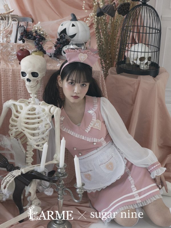 画像2: 【即日発送】ナースコスプレ/ワンピースコスプレ/Aライン/フレアスカート【sugar nineハロウィン3点セット】【S-Lサイズ/1カラー】(SU220155)[OF01] (2)