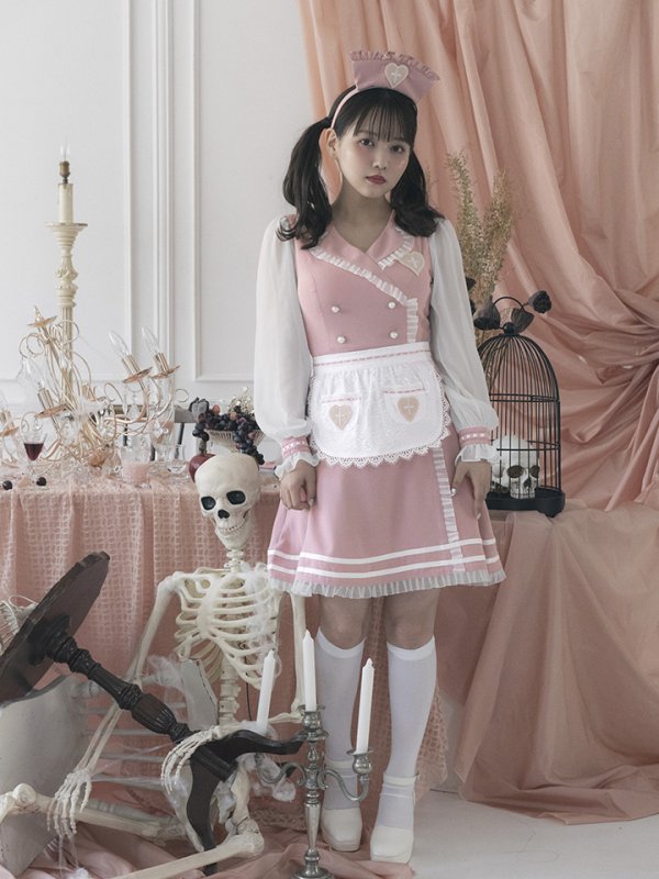 画像4: 【即日発送】ナースコスプレ/ワンピースコスプレ/Aライン/フレアスカート【sugar nineハロウィン3点セット】【S-Lサイズ/1カラー】(SU220155)[OF01] (4)