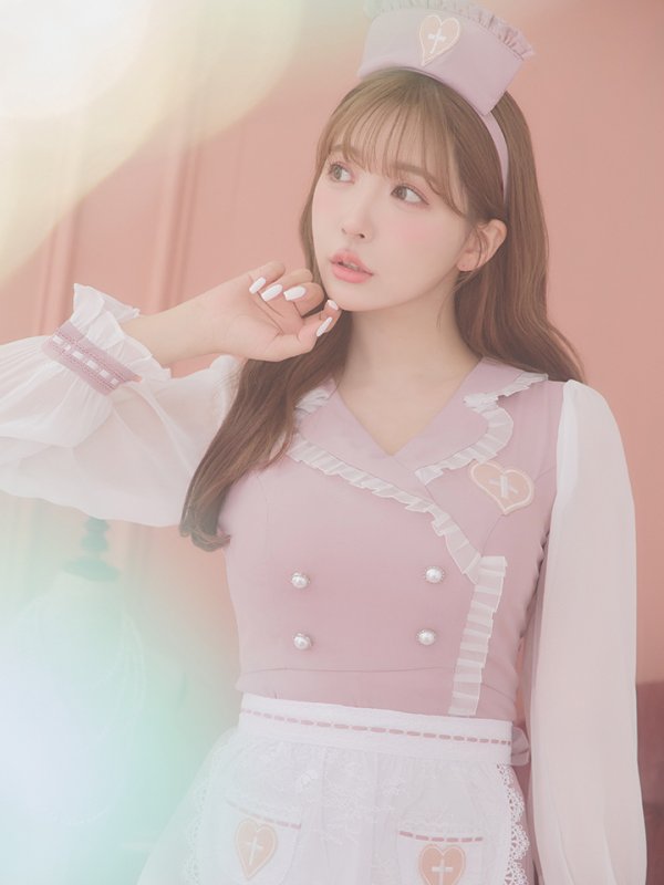 画像2: 【即日発送】ナースコスプレ/ワンピースコスプレ/Aライン/フレアスカート【sugar nineハロウィン3点セット】【S-Lサイズ/1カラー】(SU220155)[OF01] (2)