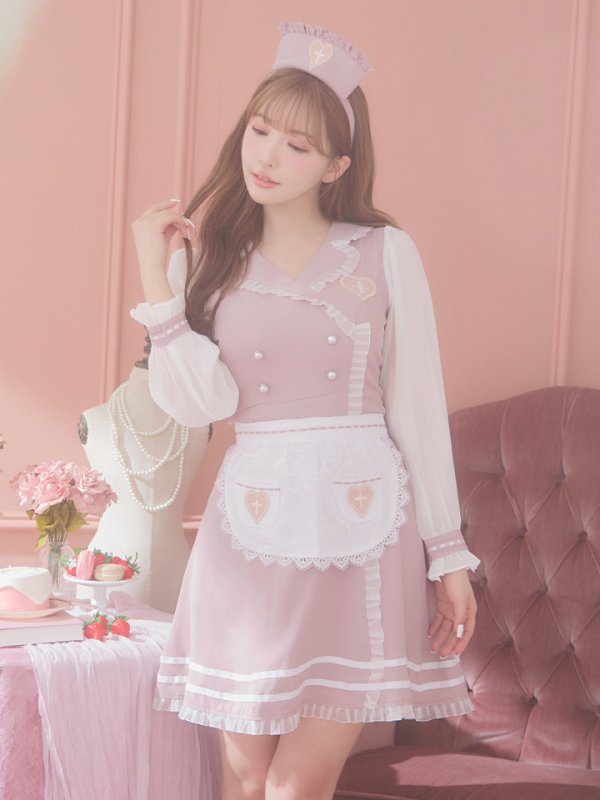 画像4: 【即日発送】ナースコスプレ/ワンピースコスプレ/Aライン/フレアスカート【sugar nineハロウィン3点セット】【S-Lサイズ/1カラー】(SU220155)[OF01] (4)