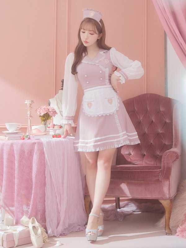 画像5: 【即日発送】ナースコスプレ/ワンピースコスプレ/Aライン/フレアスカート【sugar nineハロウィン3点セット】【S-Lサイズ/1カラー】(SU220155)[OF01] (5)