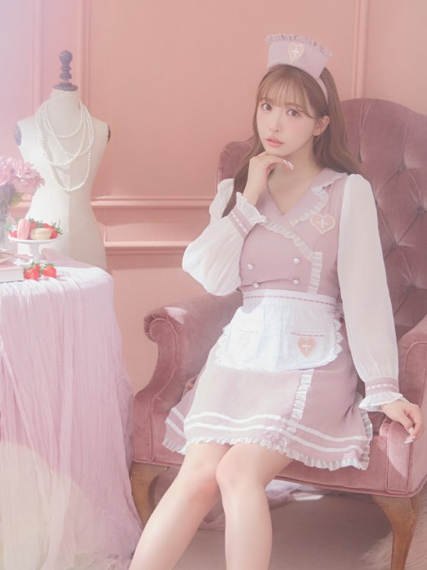 画像12: 【即日発送】ナースコスプレ/ワンピースコスプレ/Aライン/フレアスカート【sugar nineハロウィン3点セット】【S-Lサイズ/1カラー】(SU220155)[OF01] (12)