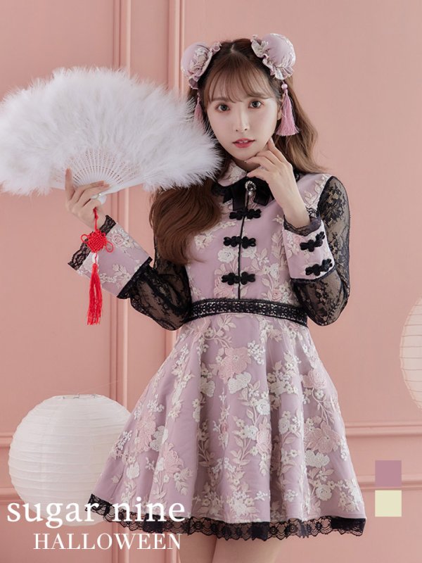 画像4: 【即日発送】Aライン/フレアスカートチャイナコスプレ【sugar nineハロウィン3点セット】【S-Mサイズ/2カラー】[HC03] (4)