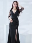 画像5: SALE!カシュクールドレープドレス/ワンカラー/ロングスリーブ/レース/谷間見せ/背中隠し/ロングドレス/キャバドレス 【S-Lサイズ/2カラー】[HC03] 【TN】 (5)
