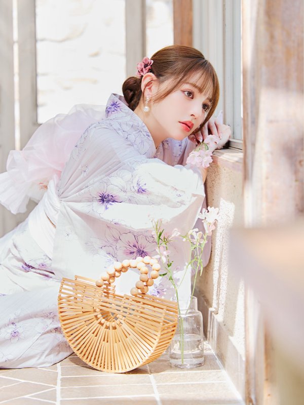 画像14: 【浴衣セール！】【即日発送】可憐なパープルxホワイト牡丹浴衣【浴衣３点セット 浴衣/帯/下駄】[YMT] (14)