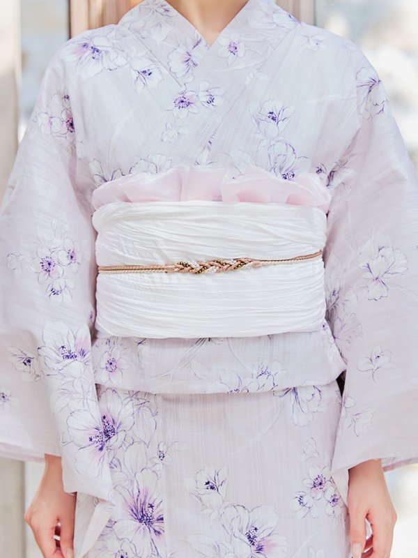 画像16: 【浴衣セール！】【即日発送】可憐なパープルxホワイト牡丹浴衣【浴衣３点セット 浴衣/帯/下駄】[YMT] (16)