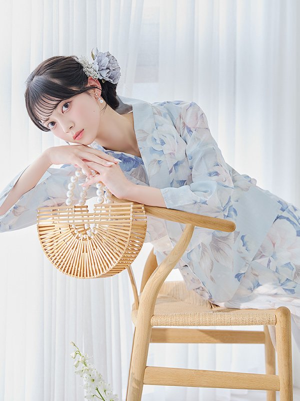 画像1: 【即日発送】クラシカルローズブルー浴衣 OBI-siwa-200-kj-13-OW / HIMO-903-kj-W / HEKO-800-sb-5-WH / YA-953-kn-BL / YA-1081-kj-BL / GETA-01-kj-2-BL / [YMT] (1)