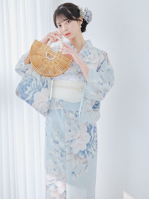 画像10: 【即日発送】クラシカルローズブルー浴衣  【浴衣３点セット 浴衣/帯/下駄】[YMT] (10)