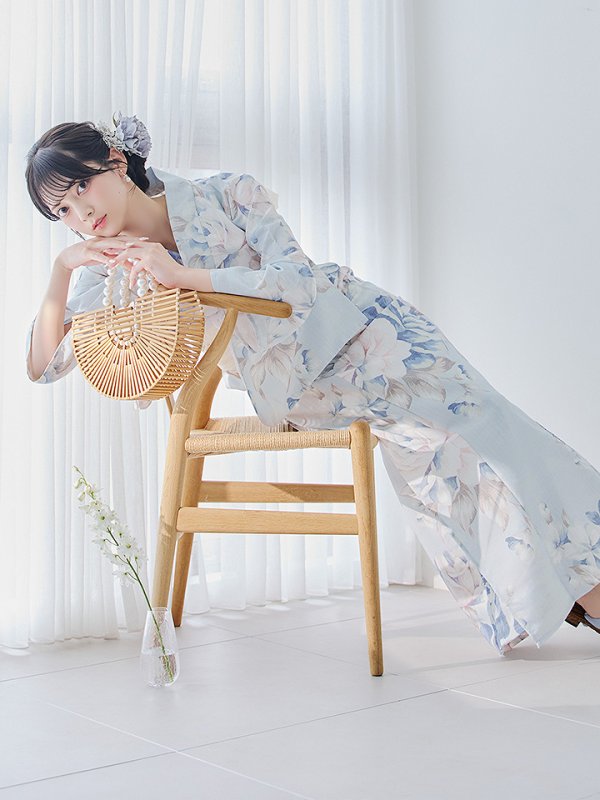 画像14: 【即日発送】クラシカルローズブルー浴衣  【浴衣３点セット 浴衣/帯/下駄】[YMT] (14)