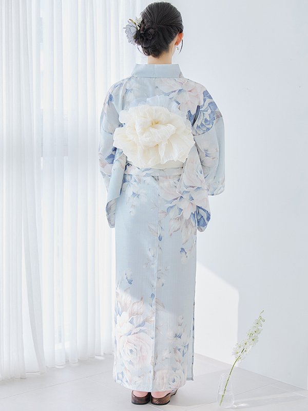 画像18: 【即日発送】クラシカルローズブルー浴衣  【浴衣３点セット 浴衣/帯/下駄】[YMT] (18)