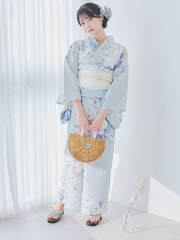 画像8: 【即日発送】クラシカルローズブルー浴衣  【浴衣３点セット 浴衣/帯/下駄】[YMT] (8)