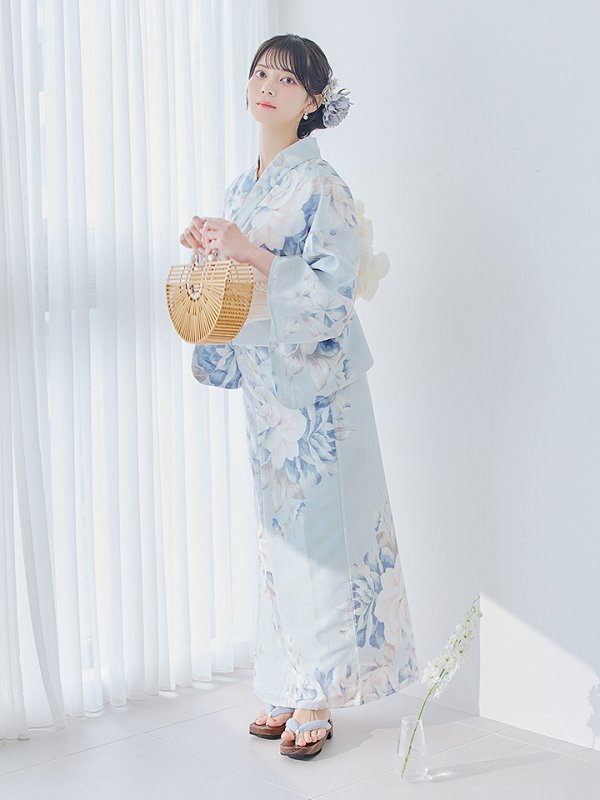 画像9: 【即日発送】クラシカルローズブルー浴衣  【浴衣３点セット 浴衣/帯/下駄】[YMT] (9)