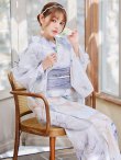 画像1: 【即日発送】シャーベットフラワー牡丹浴衣【浴衣３点セット 浴衣/帯/下駄】OBI-g-500-kj-8-GY / HIMO-900-yn-5-IV / HEKO-800-sb-5-WH / YA-1079-kj-6-W / GETA-01-kj-3-IV/ [YMT] (1)