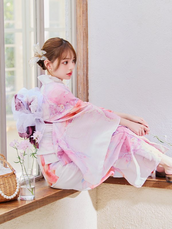 画像14: 【即日発送】ニュアンスピンク金魚浴衣【浴衣３点セット 浴衣/帯/下駄】[YMT] (14)