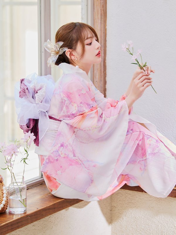 画像15: 【即日発送】ニュアンスピンク金魚浴衣【浴衣３点セット 浴衣/帯/下駄】[YMT] (15)