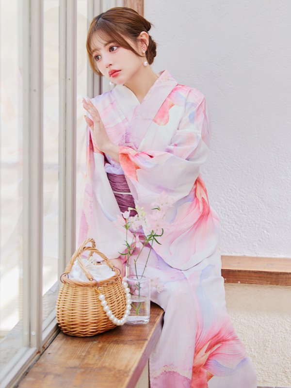 画像2: 【即日発送】ニュアンスピンク金魚浴衣【浴衣３点セット 浴衣/帯/下駄】[YMT] (2)