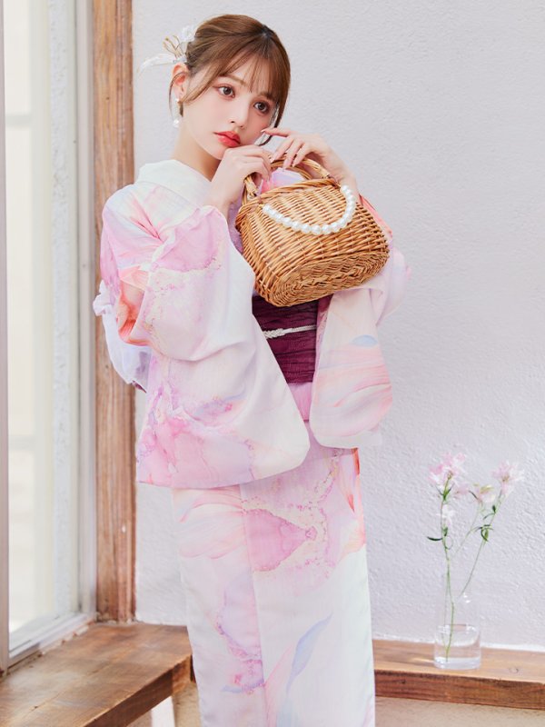 画像8: 【即日発送】ニュアンスピンク金魚浴衣【浴衣３点セット 浴衣/帯/下駄】[YMT] (8)