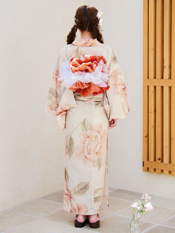 画像15: 【即日発送】ピンクベージュ牡丹浴衣【浴衣３点セット 浴衣/帯/下駄】[YMT] (15)