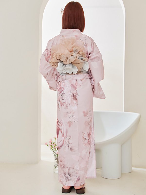 画像15: 【即日発送】くすみピンクアンティークフラワー浴衣  【浴衣３点セット 浴衣/帯/下駄】[OF04] (15)