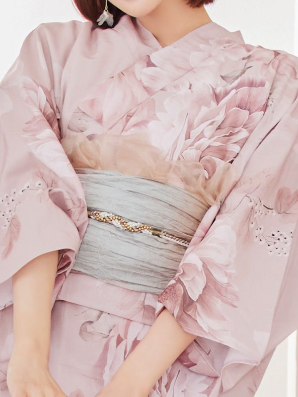 画像16: 【即日発送】くすみピンクアンティークフラワー浴衣  【浴衣３点セット 浴衣/帯/下駄】[OF04] (16)
