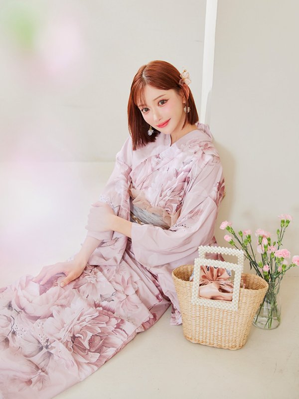 画像8: 【即日発送】くすみピンクアンティークフラワー浴衣  【浴衣３点セット 浴衣/帯/下駄】[OF04] (8)