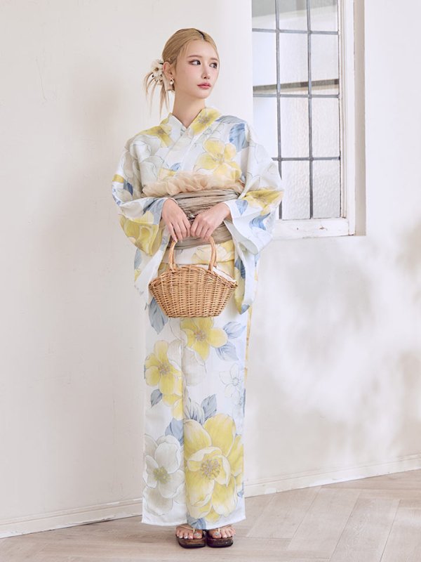 画像14: ヘルシー油彩牡丹浴衣  【浴衣３点セット 浴衣/帯/下駄】[YMT] (14)