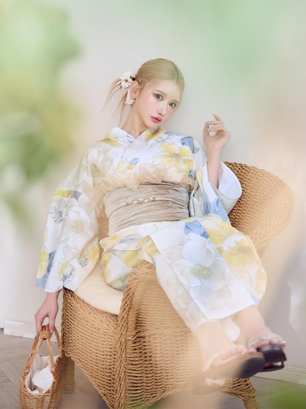 画像15: ヘルシー油彩牡丹浴衣  【浴衣３点セット 浴衣/帯/下駄】[YMT] (15)