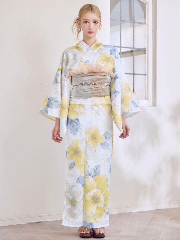 画像4: ヘルシー油彩牡丹浴衣  【浴衣３点セット 浴衣/帯/下駄】[YMT] (4)